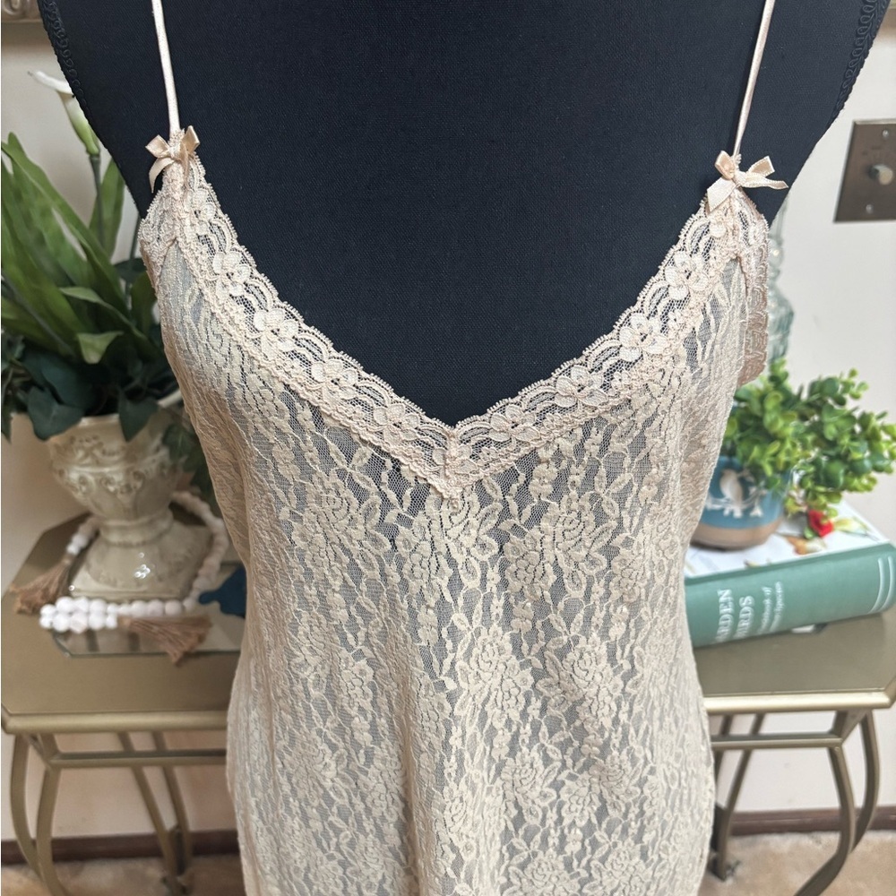 MORGAN TAYLOR INTIMIDATES Cream Bow Lace Slip Dress Sleep Wear PJ’s Size L - Picture 2 of 13